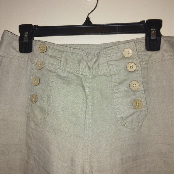 Cynthia Rowley Linen botton front pants size 6 tan khaki - Picture 2 of 5